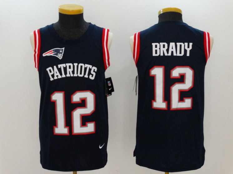 2017 Nike NFL New England Patriots 12 Brady Blue Men Stitched Limited Tank Top Jersey